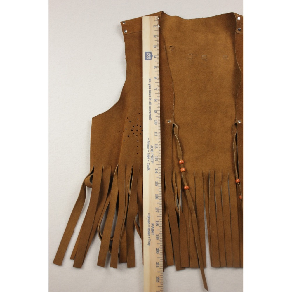 Vintage Brown Suede Leather Fringe Vest Beaded Hippie Festival Western Boho - Picture 5 of 7